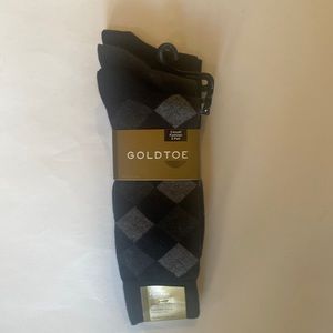 GOLD TOE 3p Casual Fashion Socks Gray Black Ribbed Argyle $18